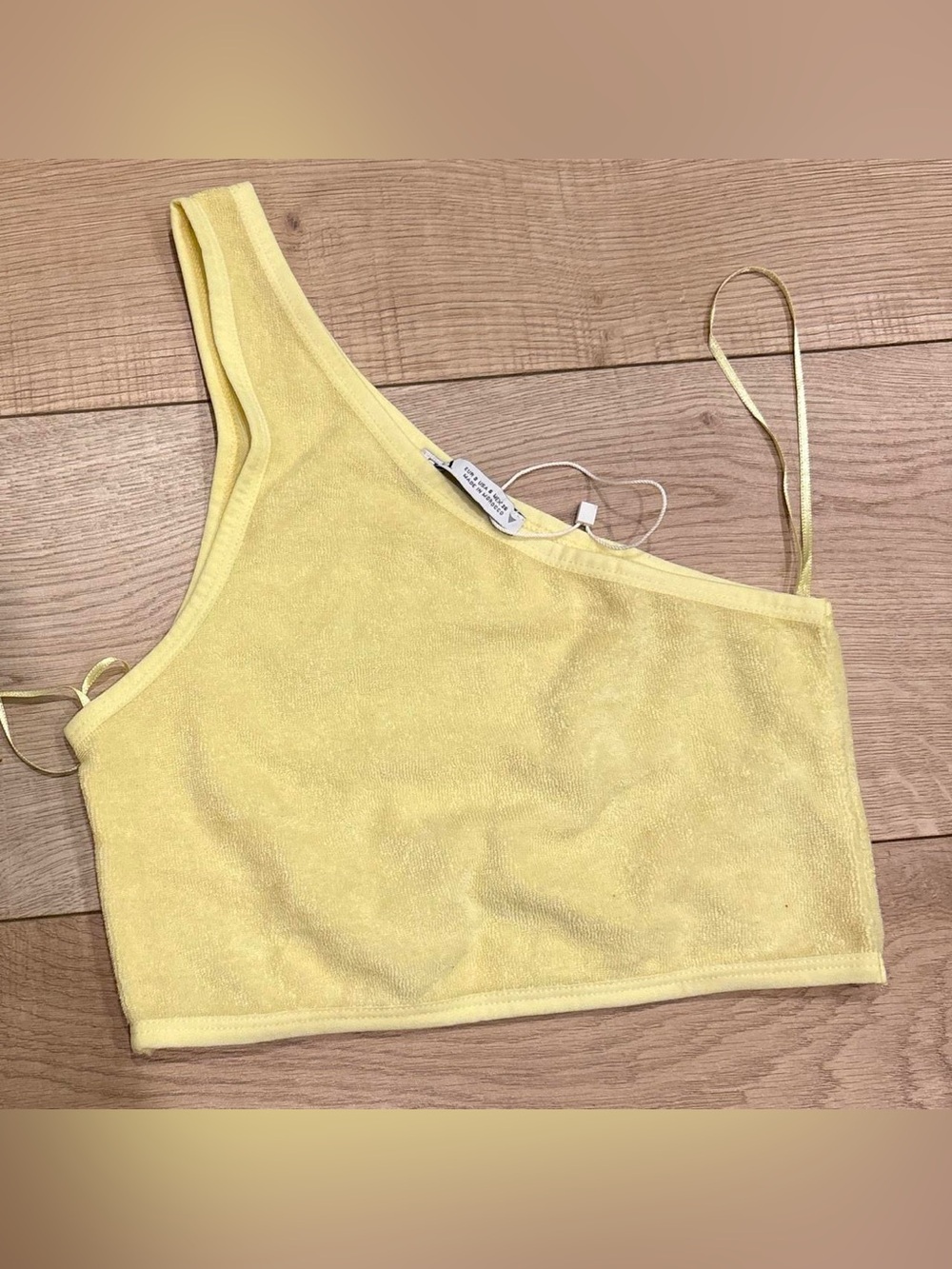 Zara Pale Yellow One-Shoulder Crop Top with Thin Strap
